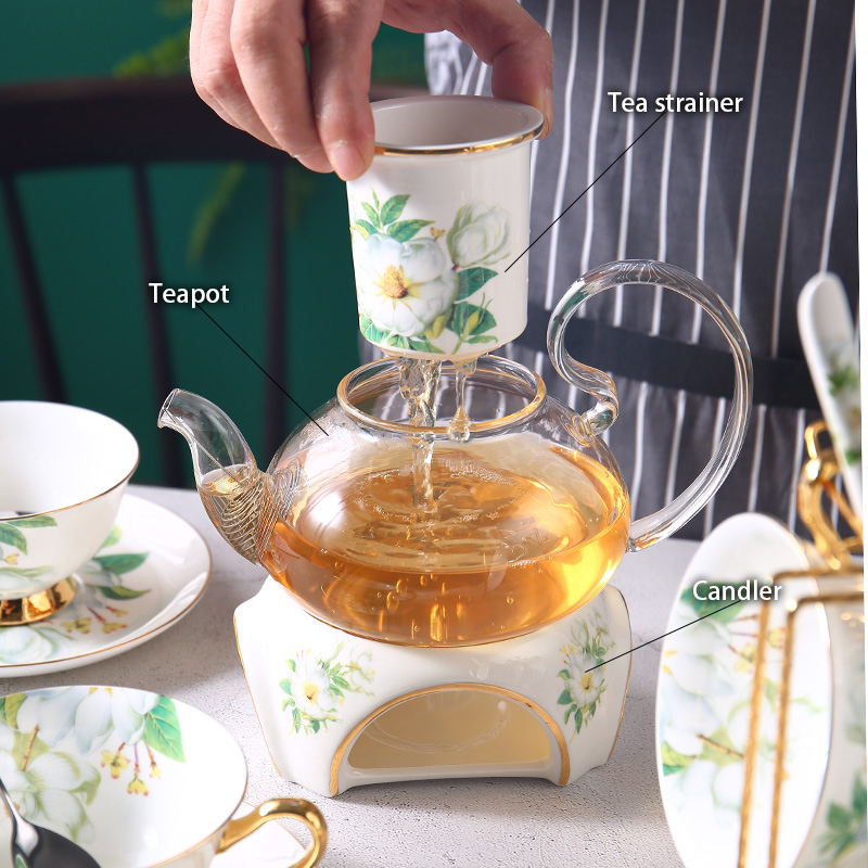 Camellia Bone China Tea Set Br - Korean Tea Set ulasan dan harga