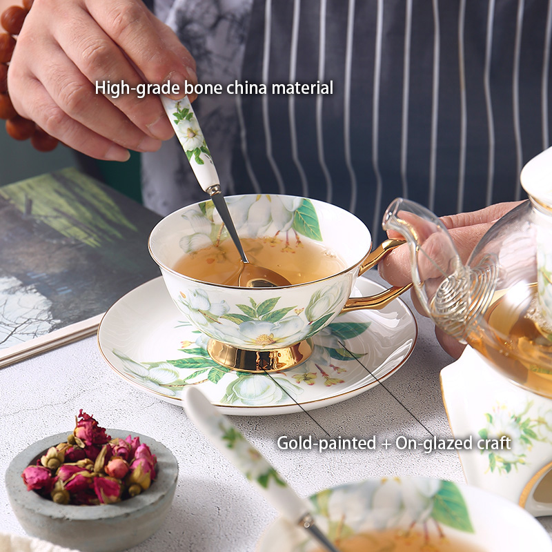 Camellia Bone China Tea Set Br - Korean Tea Set ulasan dan harga