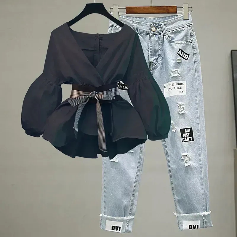 Women Elegant V-Neck Stripe La - Korean Lifestyle ulasan dan harga